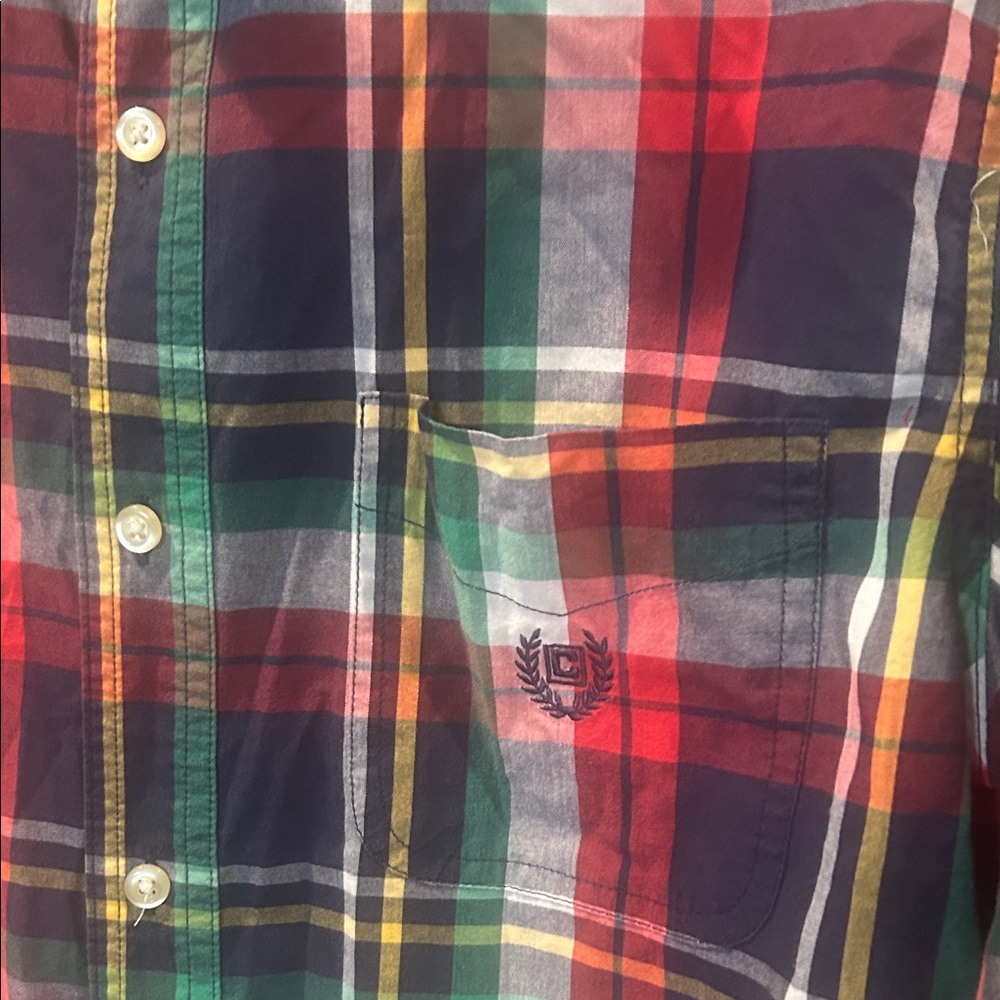 Chaps Ruffle Collar Multicolor Plaid Button Down … - image 3